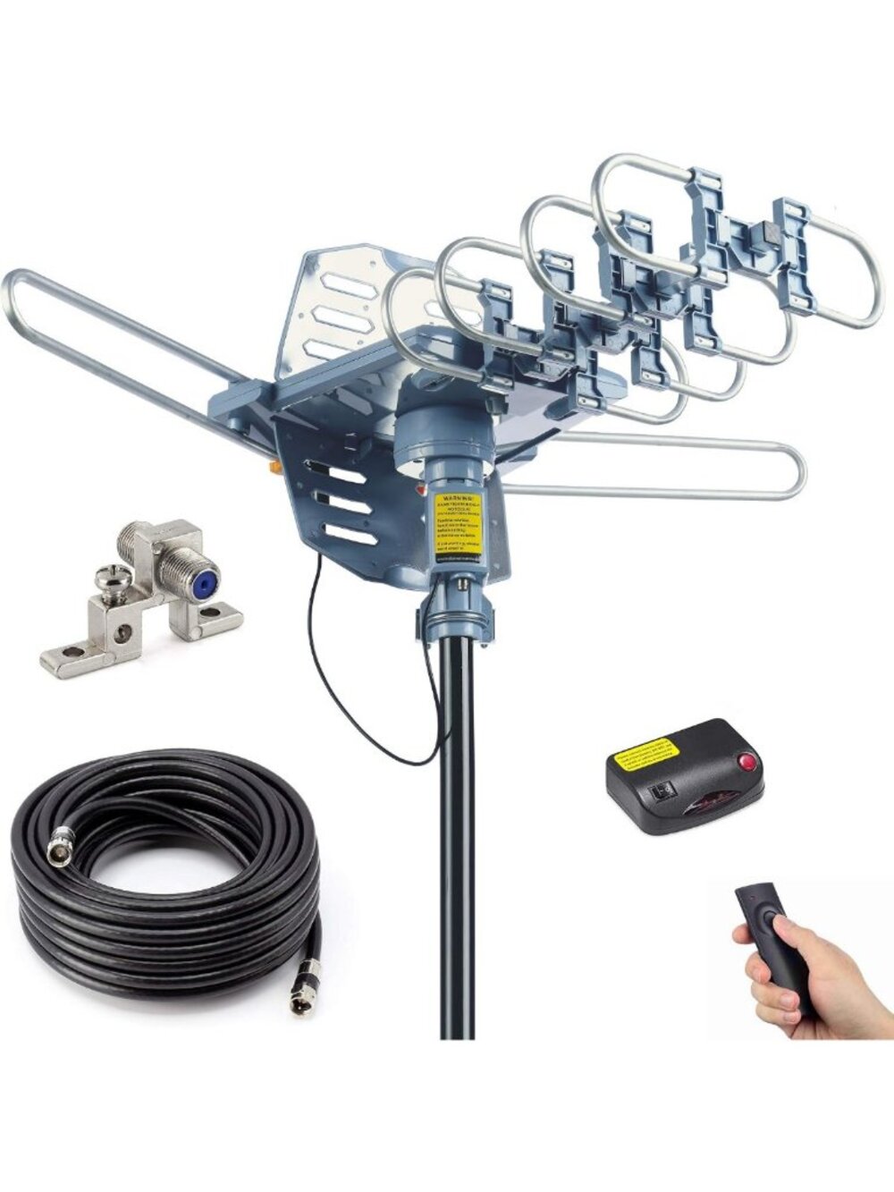 360° Rotating Outdoor TV Antenna with 59ft RG6 Cable - Amplified Signal Booster